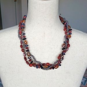 Multistrand Bead Multicolor Necklace Purple Red Orange & Silver‎ Beads